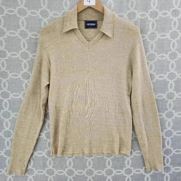 Vintage Campus Virging Acrylic Made In USA Collar Neck Men's Sweater M - Picture 1 of 9